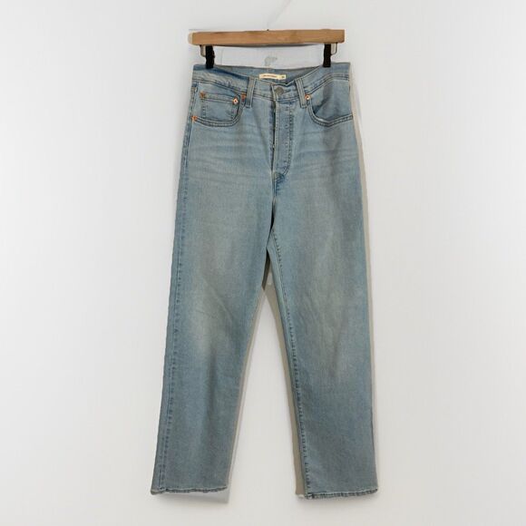 Levi’s Women’s 30 Lite Blue Denim Ribcage Straight Button Fly Stretch Casual - Picture 1 of 14